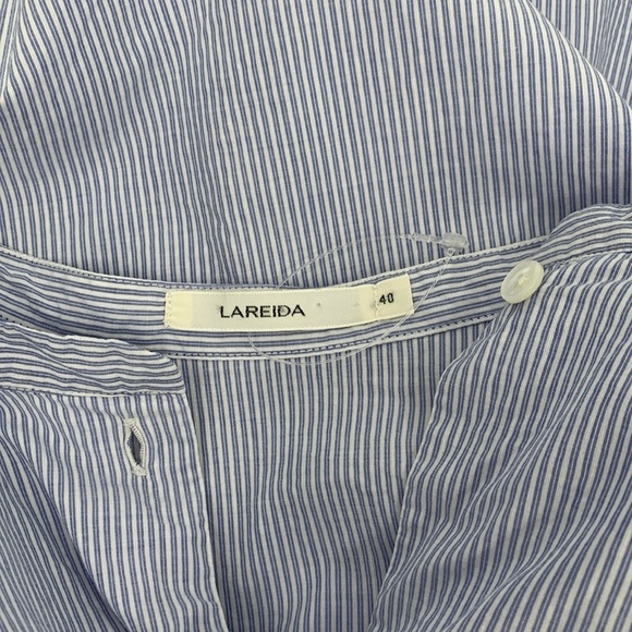 Lareida tunic blouse top shirt blue white stripe long sleeve button 40 Large - Picture 5 of 5